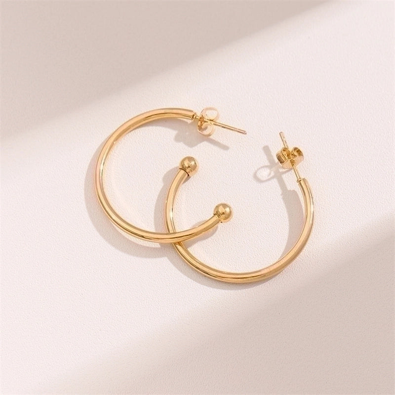 2 Pieces Retro Minimalist Round Waves Plating 201 Stainless Steel 18K Gold Plated Hoop Earrings
