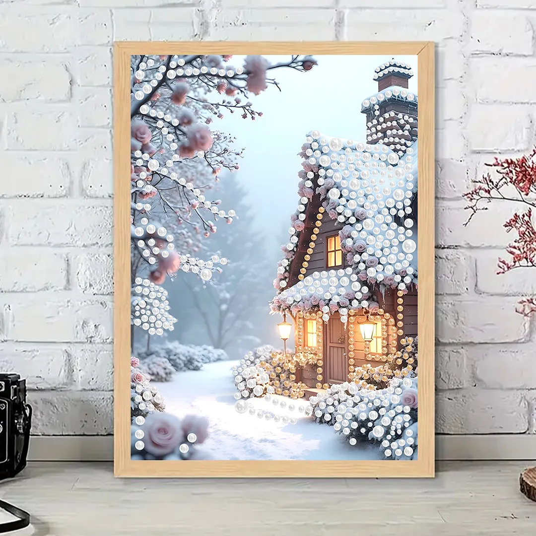Pearl Painting Kit for Adults Snow Flower House 11.81x15.75in