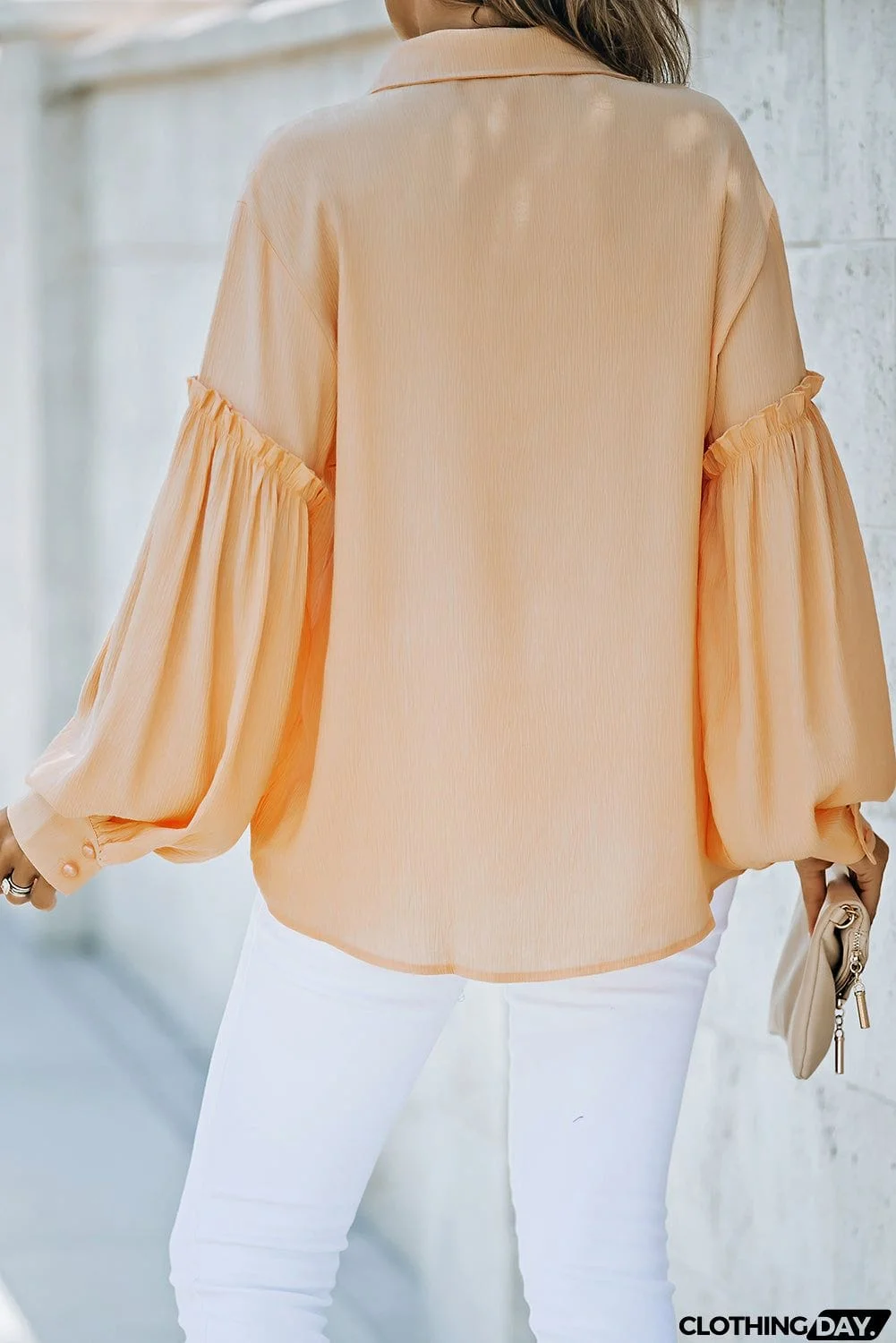 Ruffled Patchwork Bubble Sleeve Loose Shirt