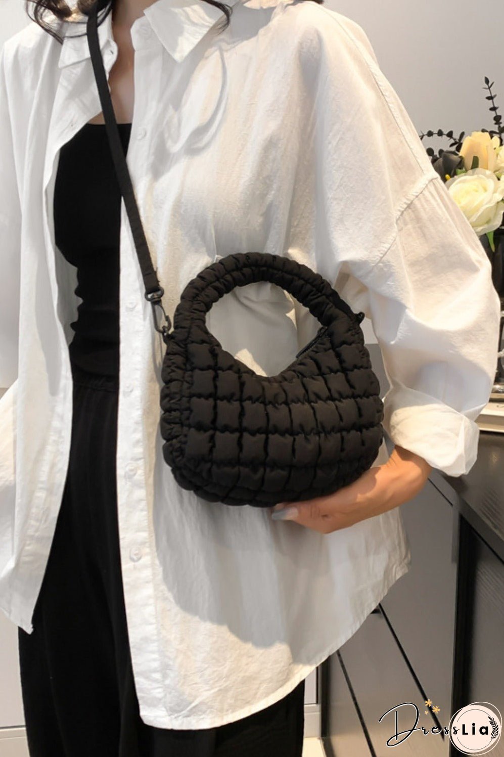 Quilted Puffy Removable Strap Crossbody Bag