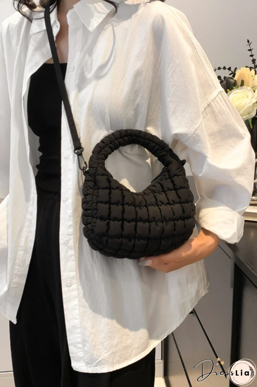 Quilted Puffy Removable Strap Crossbody Bag