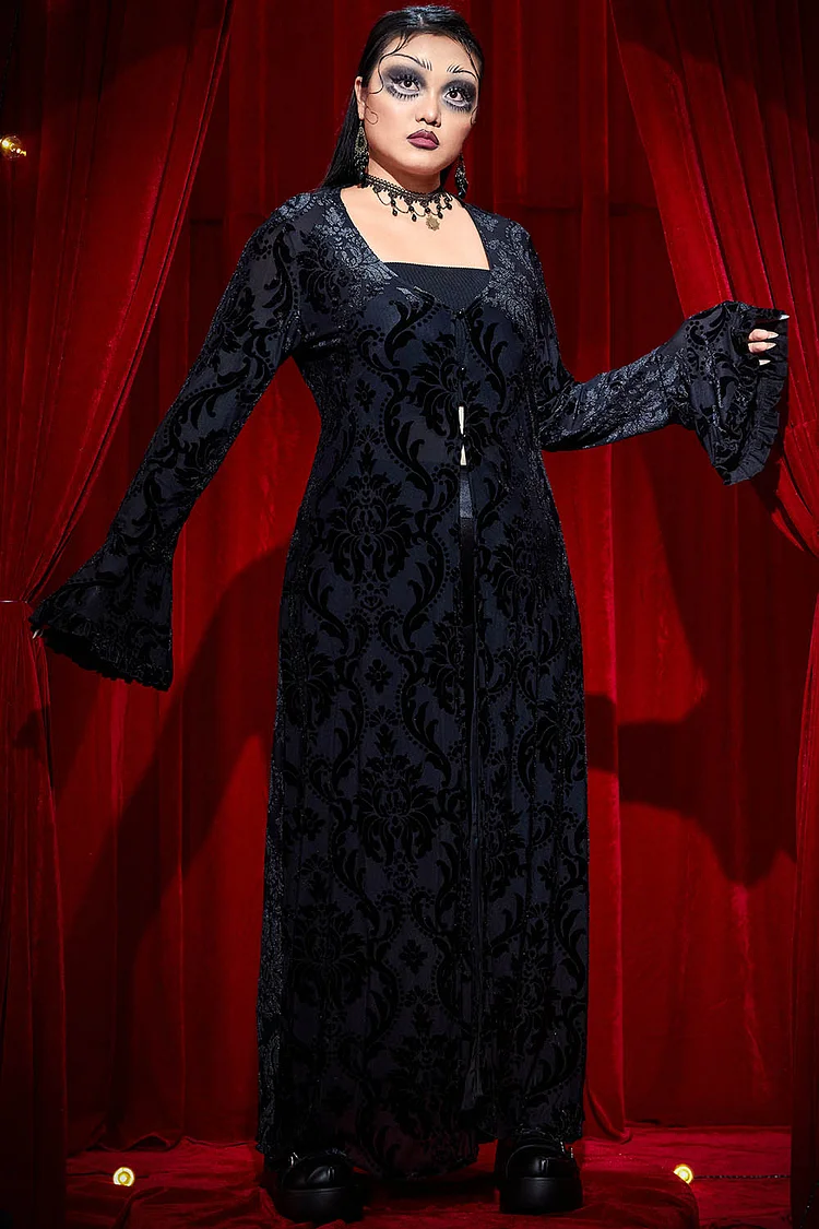 Xpluswear Design Plus Size Halloween Costume 1920s Flapper Dress Gothic V-Neck Long Sleeve Velvet Cardigan 