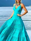Simple Solid Color Condole Belt Maxi Dress
