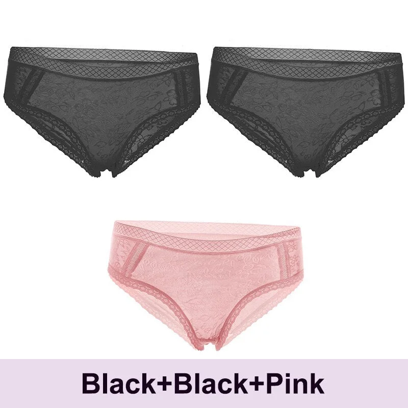 3PCS/Set Lace Panties Sexy Underwear Women's Panties Female Underpants  Floral Briefs For Woman Low-Rise Pantys Intimates M L XL