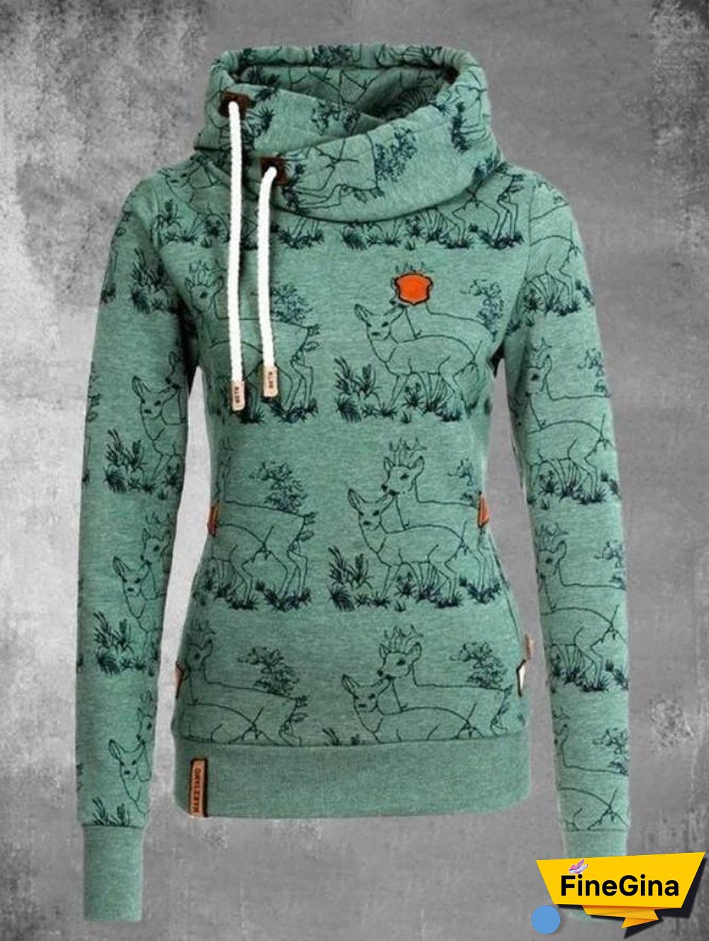 Printed Hoodie Women High Collar Sport Hoodie