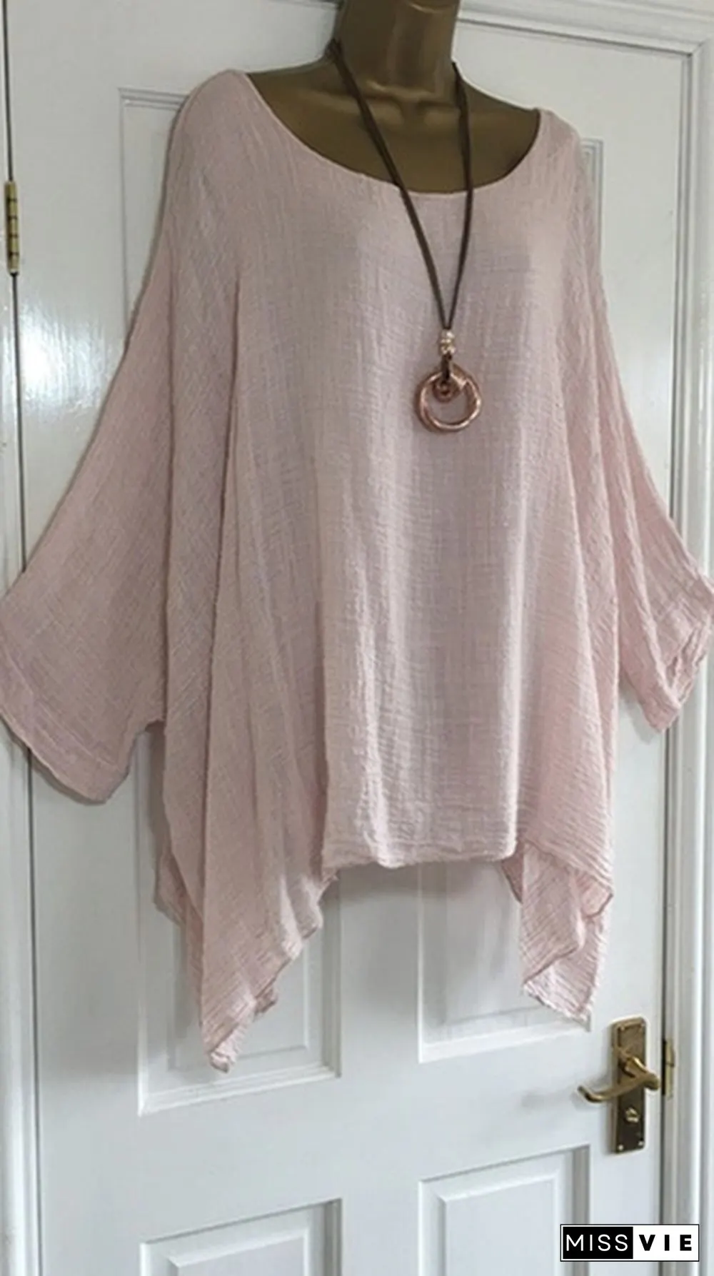 Autumn Fashion Batwing Sleeve Solid Color Plus Size Loose O-neck Casual Blouse Top