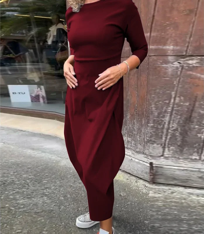 💕🤩Women's Solid-Color Casual Long-Sleeve Maxi Dress