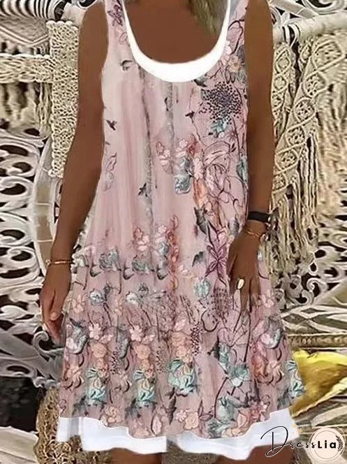 Loose Floral Print Sleeveless Midi Dress