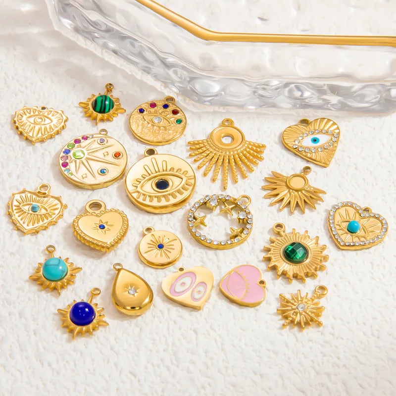 1 Piece 16.47mm 304 Stainless Steel Zircon Geometric Heart Shape Eye Pendant Jewelry Accessories