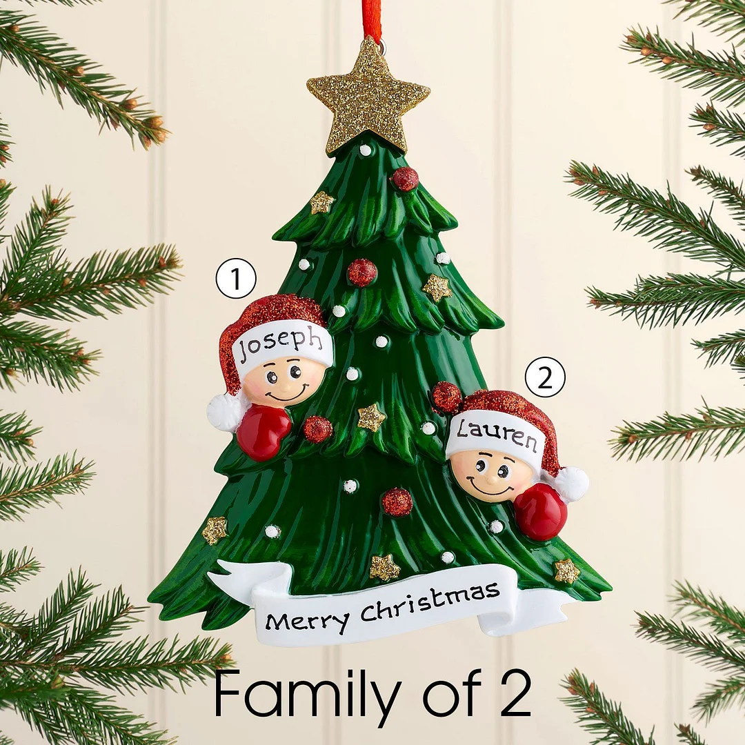 2 Names-Personalized Family Christmas Xmas Tree Decoration Ornament with Name-Christmas Tree with Faces