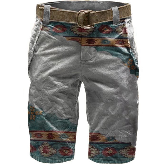Men's Vintage Distressed Aztec Print Shorts-Compassnice®