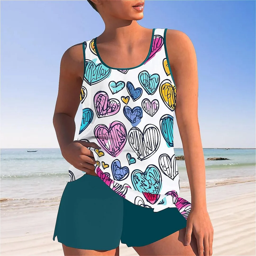 Bowknot Heart,Love,Valentine's Day Mid Waisted Tankini Set - Plus Size Available