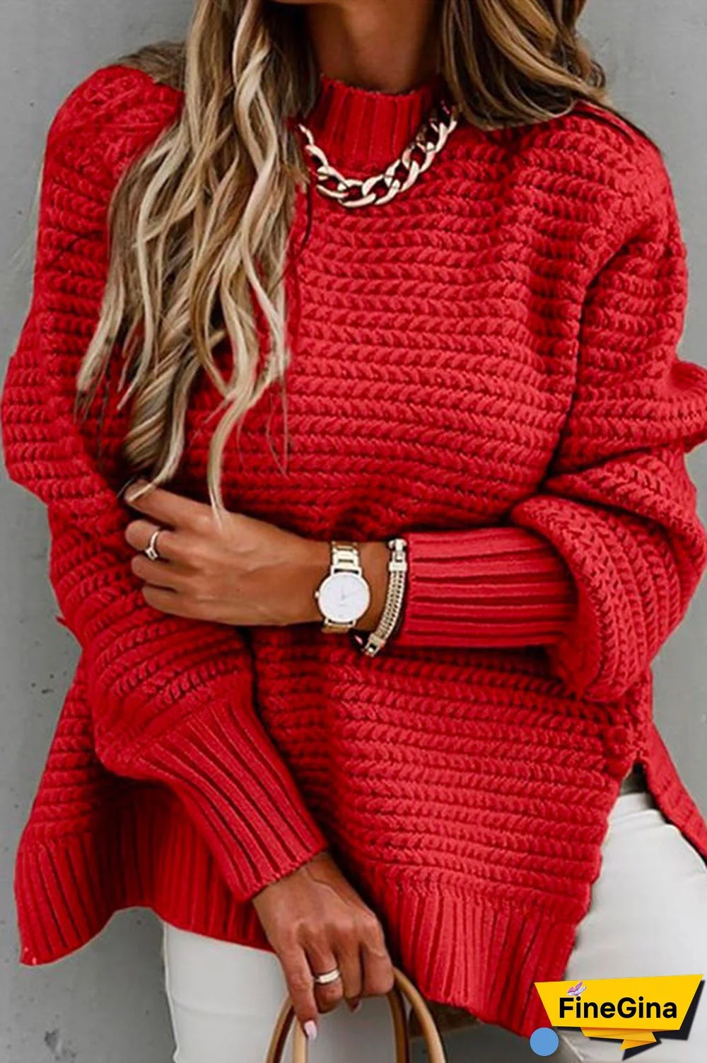 Mockneck Side Split Loose Sweater