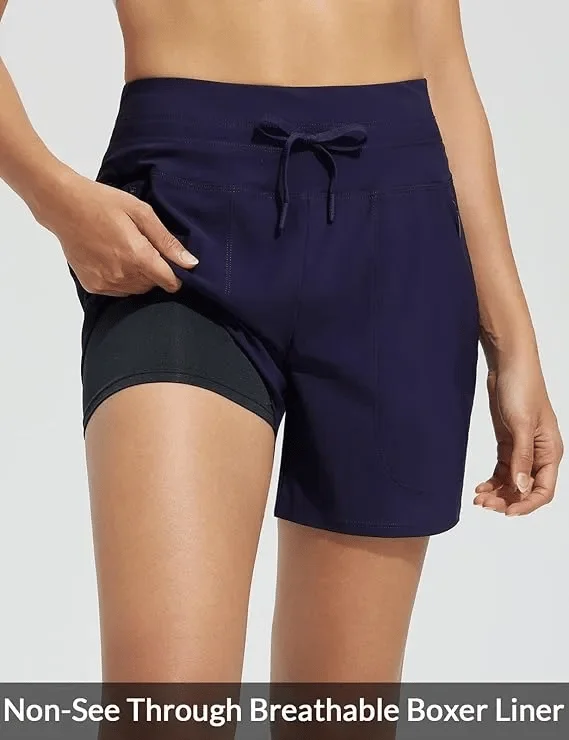 Women's 5 Swim Board Shorts High Waisted Quick Dry Swimsuit Swimming Bottoms