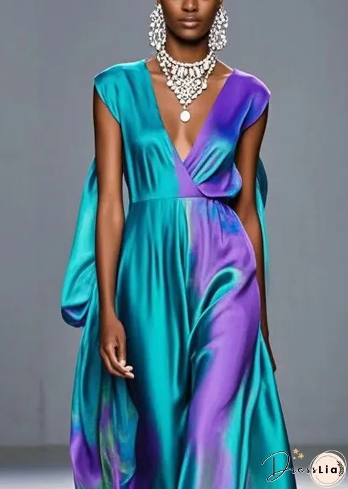 Original Design Tie Dye Draping Silk Long Dress Summer