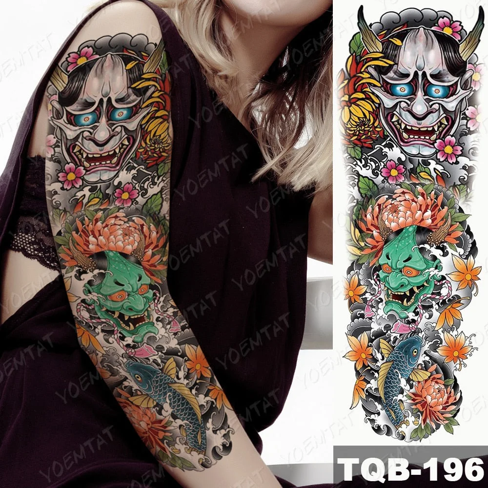 Large Arm Sleeve Waterproof Temporary Tattoo Sticker Lion Crown Gun Rose Wolf Tiger Animal Tattoos Women Men Body Art Fake Tatto