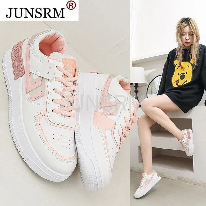 2020 Women Sneakers White Pink Tennis Cute Lovely Girl Shoes Female Student Shoes Platform Flats Casual Ladies Vulcanize Shoes