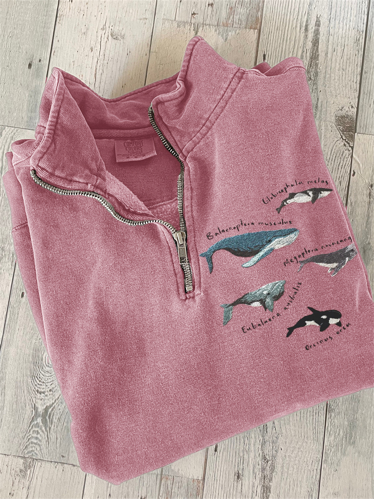 Species of Whales Embroidery Art Zip Up Sweatshirt  artssus