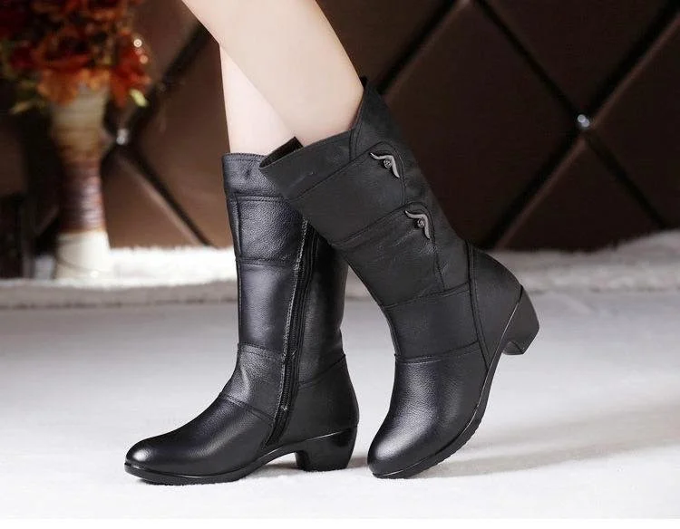 Comemore High Boot For Women Black Pu Faux Leather 2021 Women's Shoes Mid-calf Boots Non Slip Spring Winter Shoes Comfortable 42