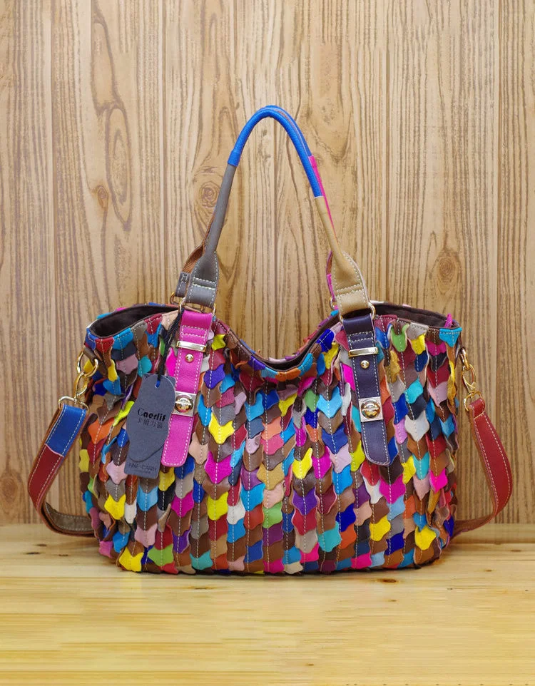 Soft Leather Colorful Hand-painted Women's shoulder bag