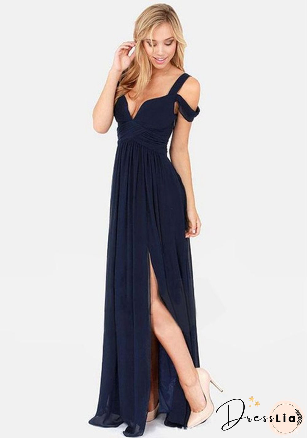 Plus Size Women's Long Cap Sleeve Bridesmaid Dresses Split Side Empire Prom Dress Floor Length