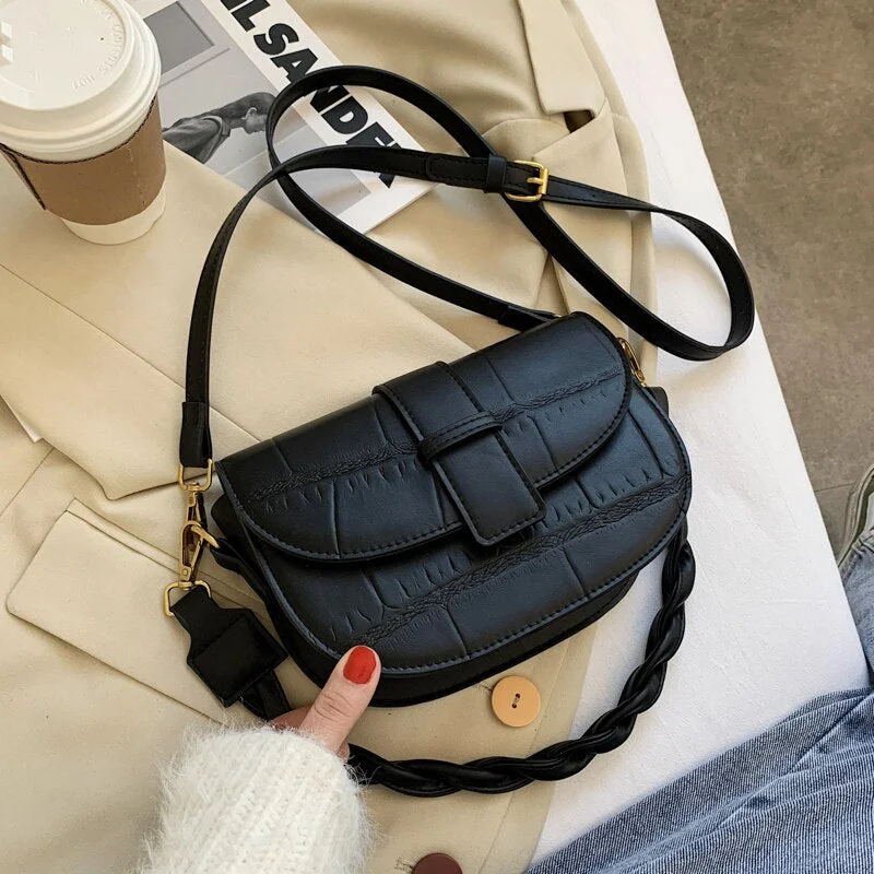 Small PU Leather Saddle Sac Crossbody Bags for Women 2021 Winter Simple Shoulder Bag Luxury Trending Branded Handbags and Purses