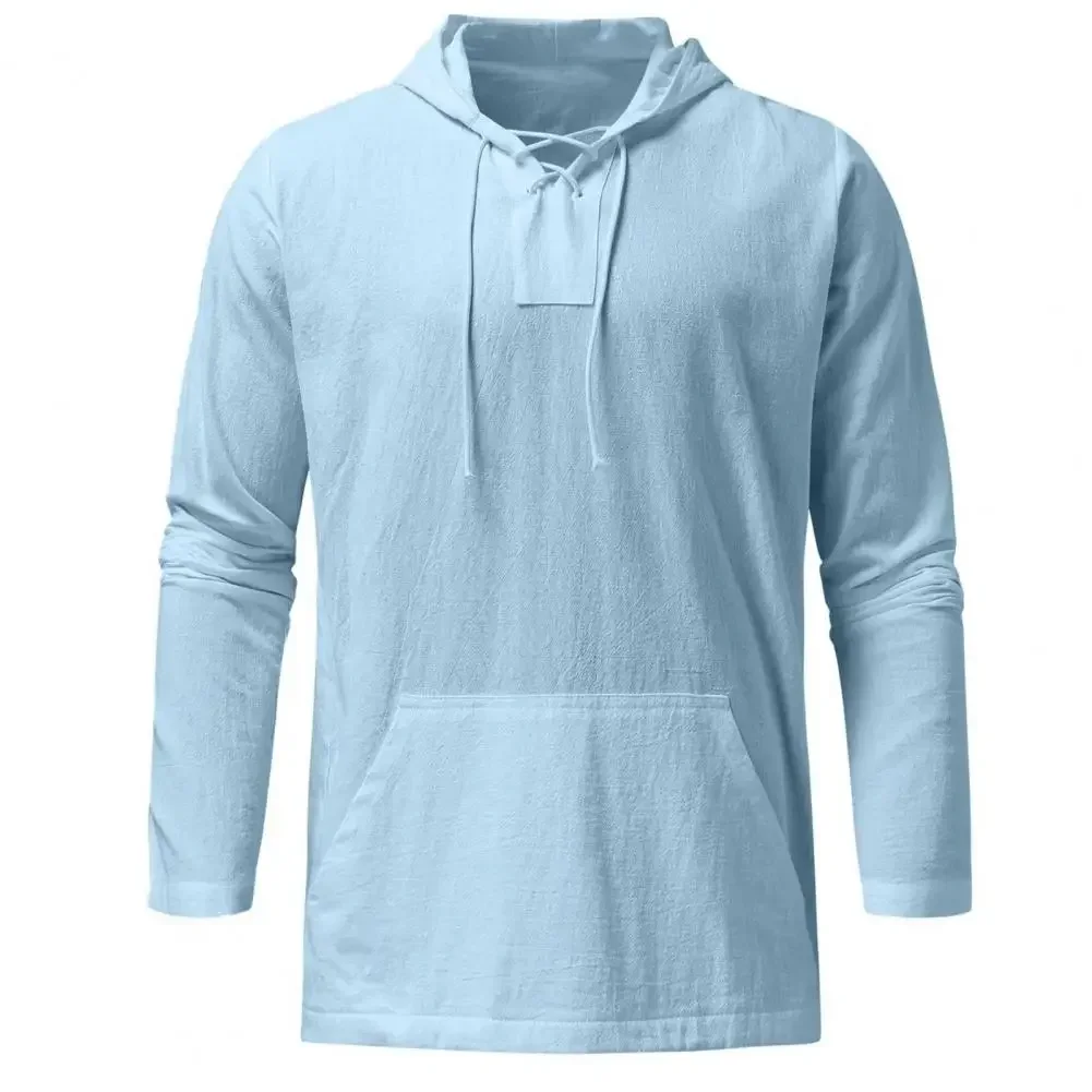 Erpret Men’s Hooded Pullover Shirt – Thin Long Sleeve Top with String Lace Up  