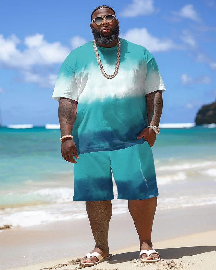 Men's Plus Size Hawaiian Gradient Print T-Shirt Shorts Suit