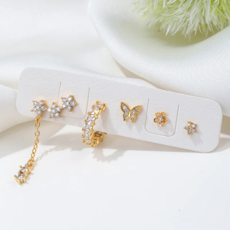 Zircon Flower Star Butterfly Earrings 5PCS Sets