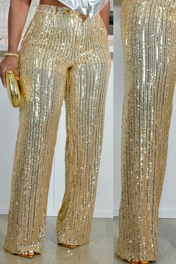 Casual Sequined Loose Wide Leg Pants