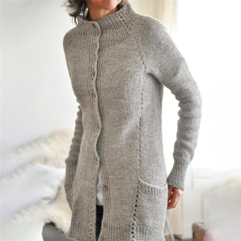 Womens Fashion Stand Collar Knit Cardigan Casual Single Breasted Sweater Coats