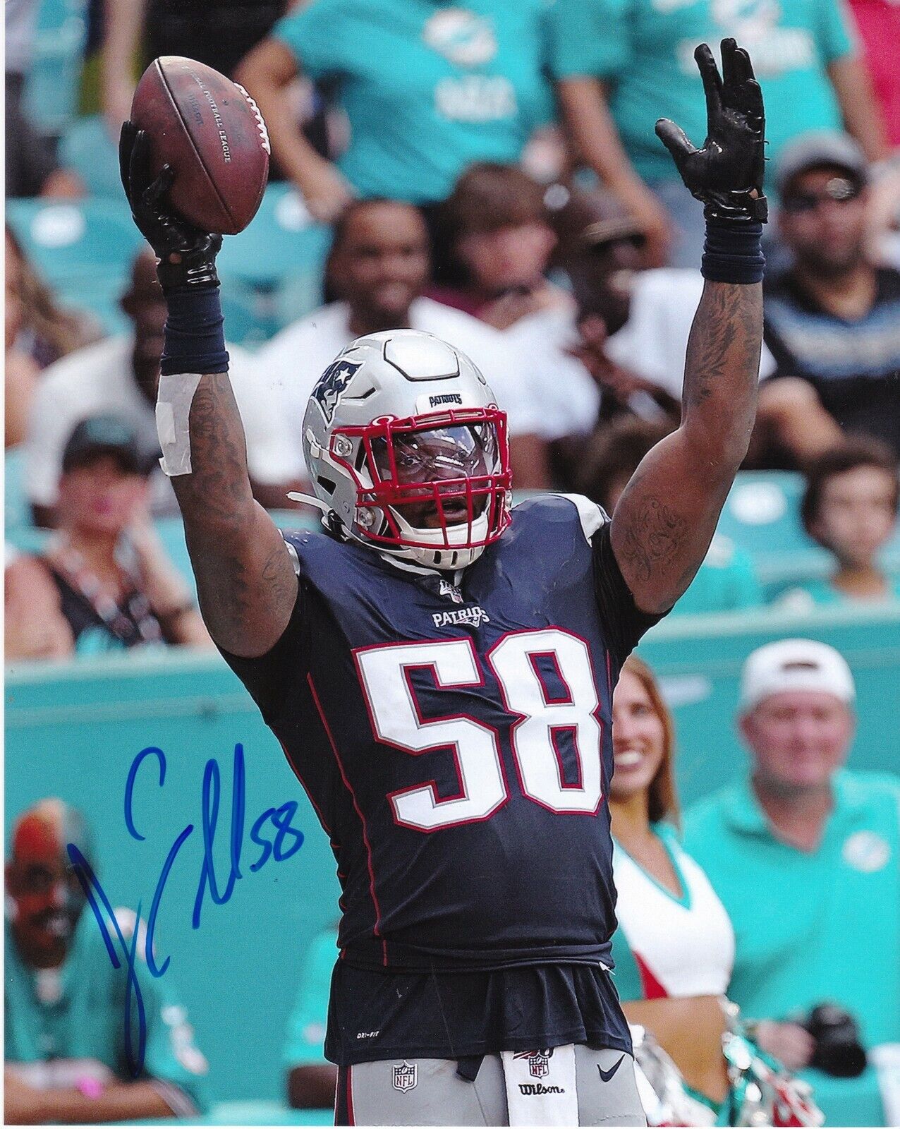 JAMIE COLLINS NEW ENGLAND PATRIOTS ACTION SIGNED 8x10