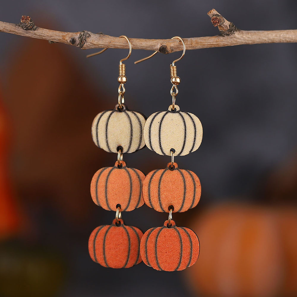Halloween Orange Three-Color Pumpkin Wooden Earrings 2024 - Flycurvy 