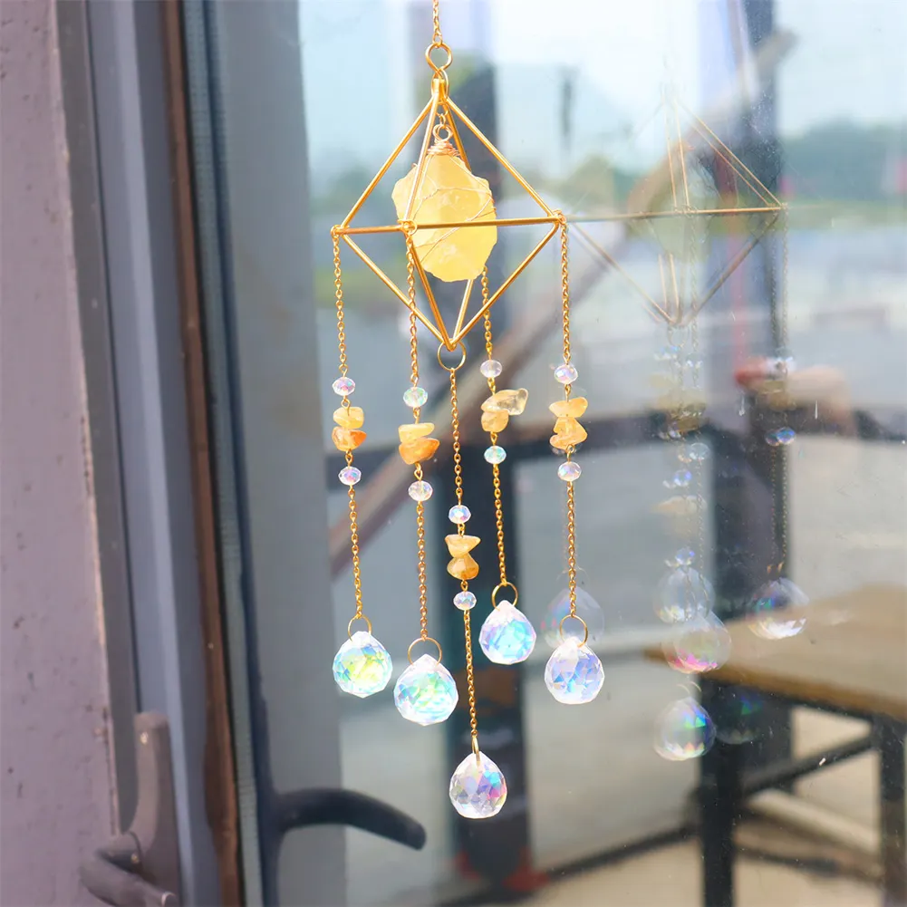 Crystal Wind Chimes Natural Stone Prism Lighting Ball Catcher Garden Decor