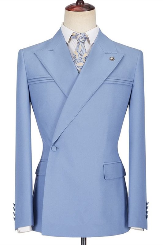 Classic Peaked Lapel Blue Casual Prom Suit For Guys With Ruffles | Ballbellas Ballbellas