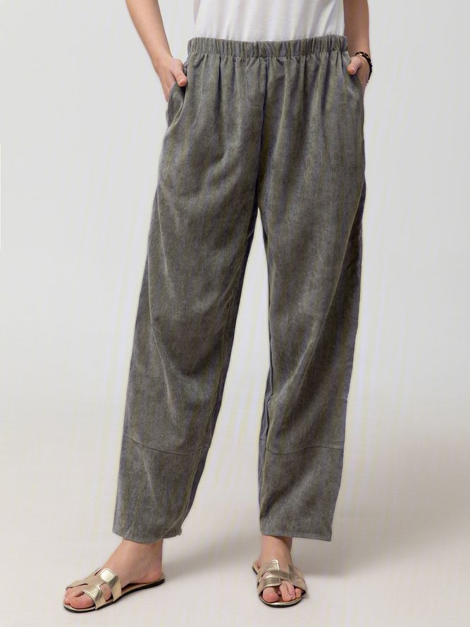 Summer Pockets Striped Casual Capri Pants B247- Fabulory