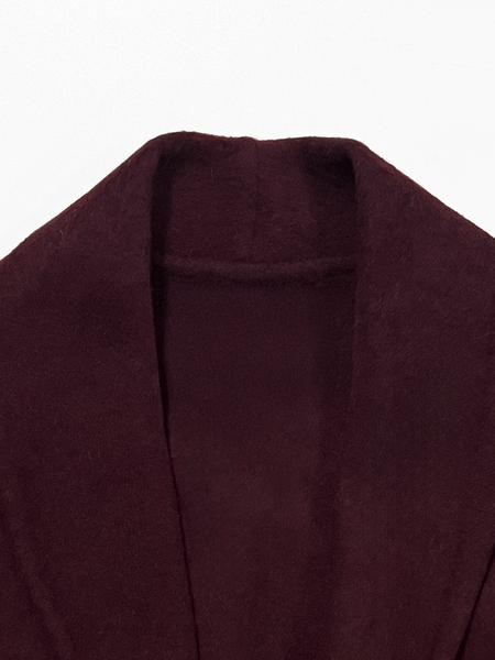 Women's Elegant Solid Color Waist Tie Plush Long Sleeve Thermal Wrap Coat