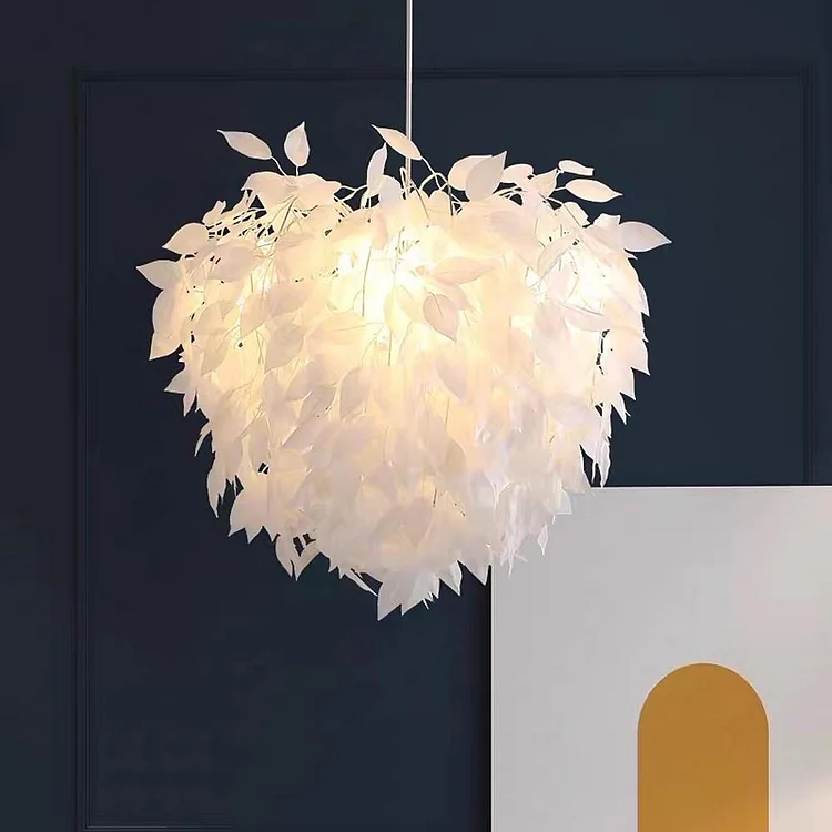 Novelty Modern Feather Design Chandeliers Metal Fabric Ceiling Light 4 Bulbs - Appledas