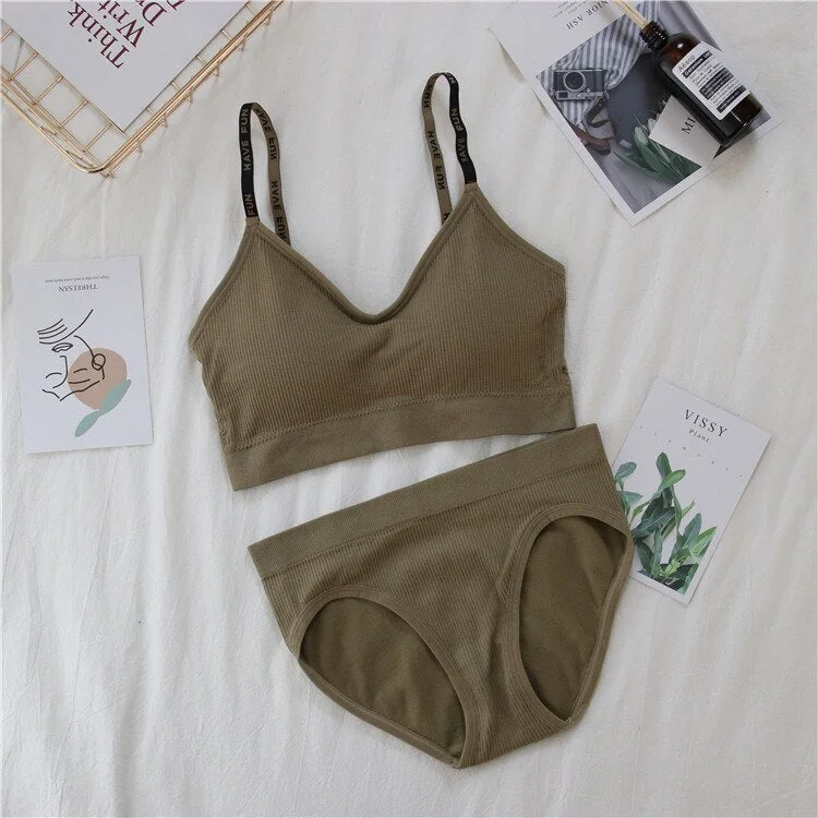 Sexy women's bra underwear set push-ups sports bra set letter transparent strap active bra female underwear set top fitness unde
