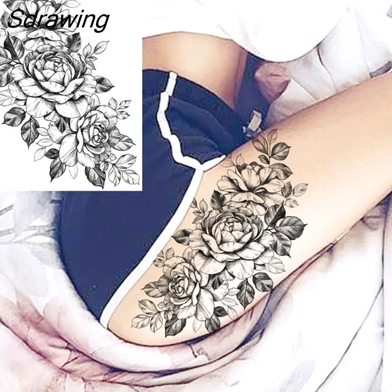 Sdrawing Henna Temporary Tattoos For Women Girls Feather Butterfly DreamCatcher Fake Gem Tattoo Sticker Chest Arm Tatoos Tribal 328-1