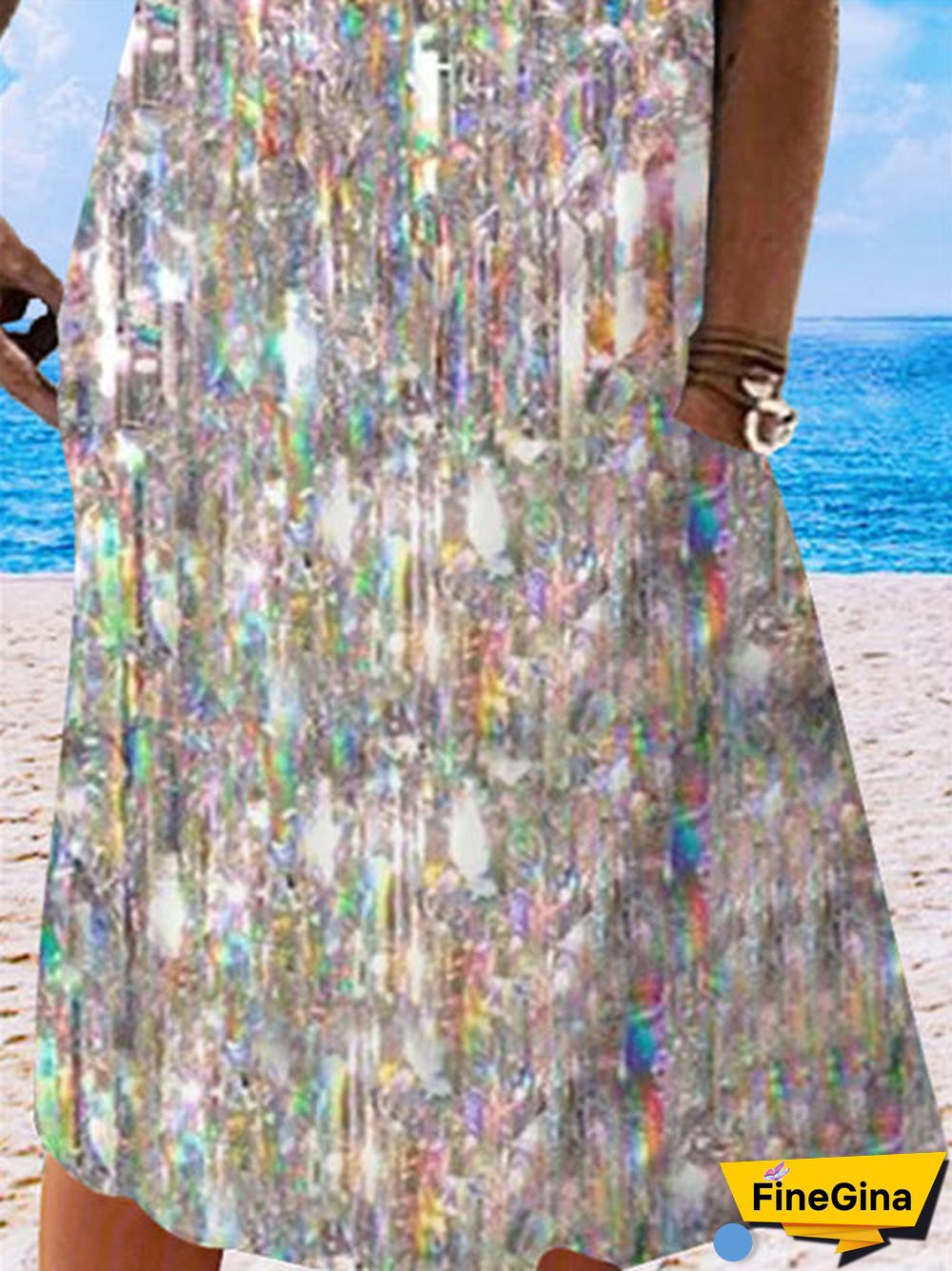 Women's Colorful V-Neck Sleeveless Graphic Midi Dress