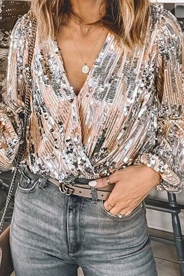 Party Sequin V-Neck Top