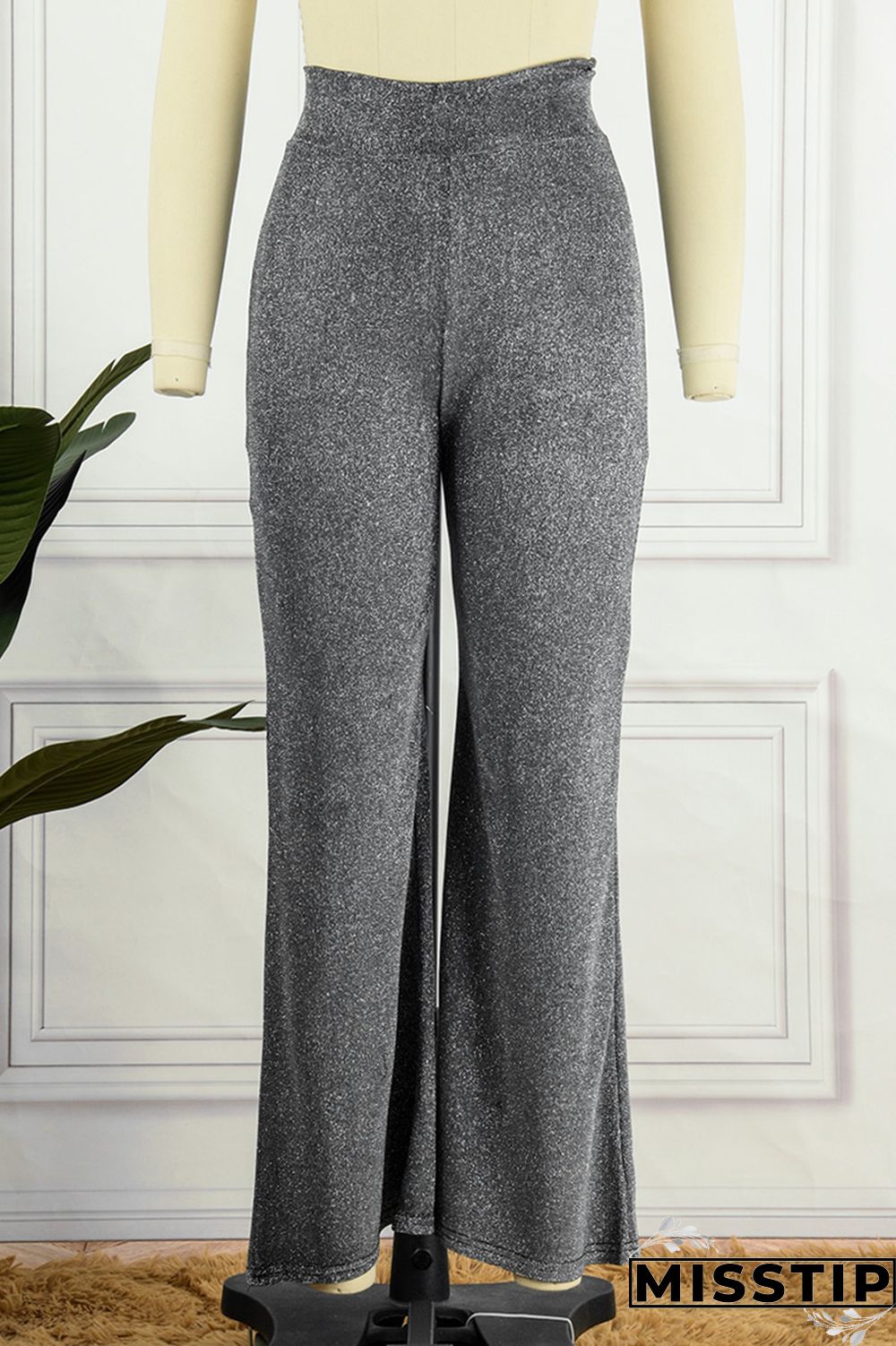 Silver White Casual Solid Patchwork High Waist Wide Leg Solid Color Bottoms