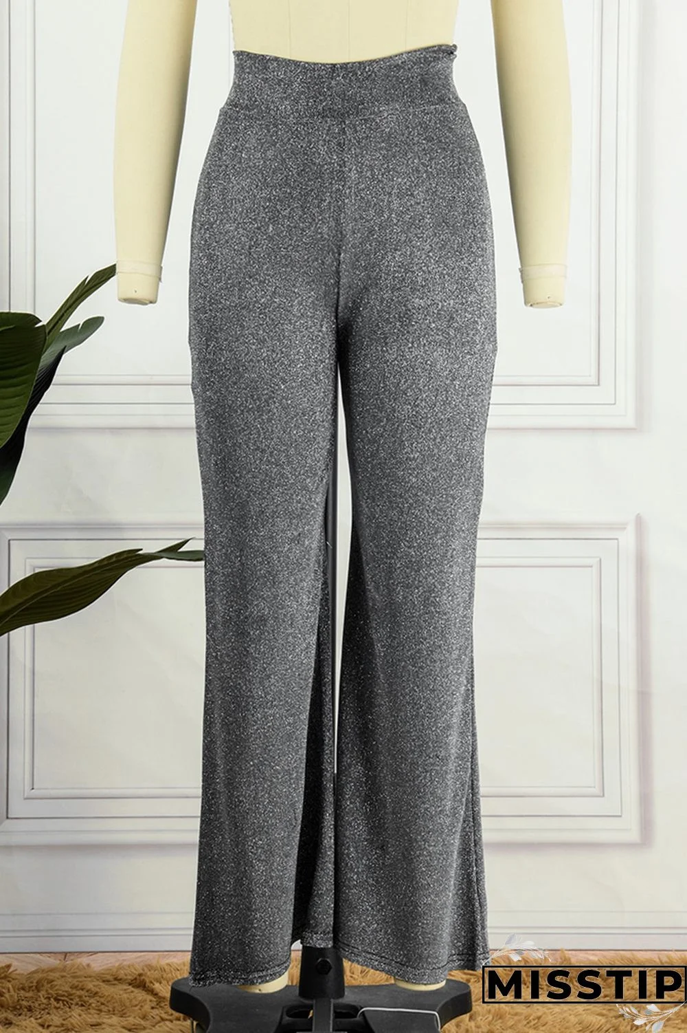 Silver White Casual Solid Patchwork High Waist Wide Leg Solid Color Bottoms