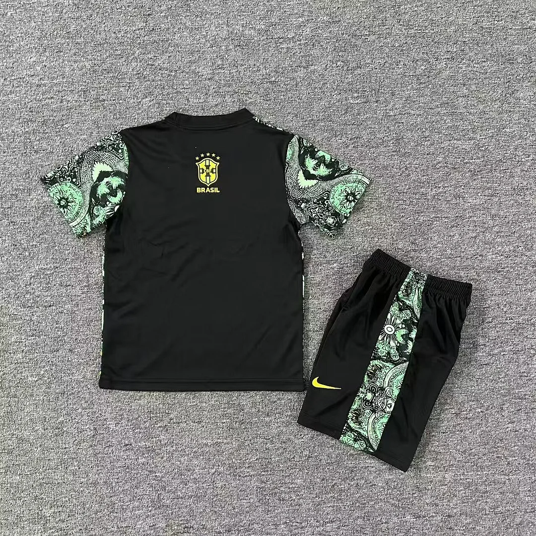 2025 Brazil Special Edition Green Kids Kit Football Jersey Thai Quality