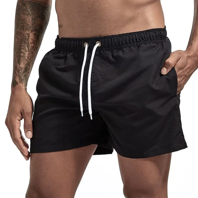 Men's Plain Pocket Drawstring Loose Casual Fitness Shorts- Swimming Surfing Beach Water Sports