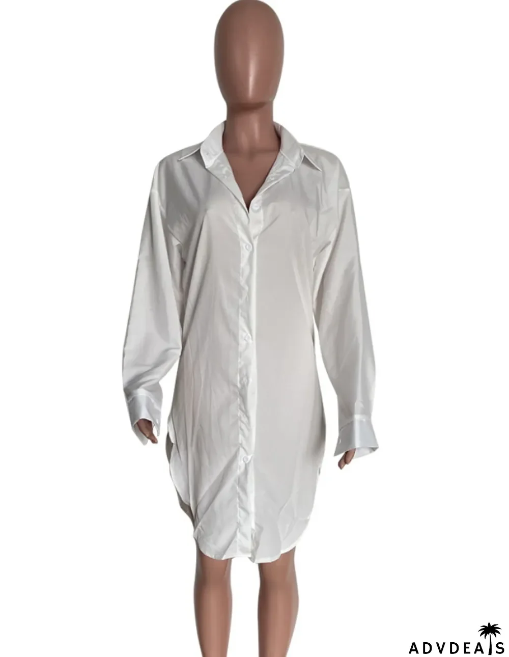 Fall Women Casual White Long Blouse Dress