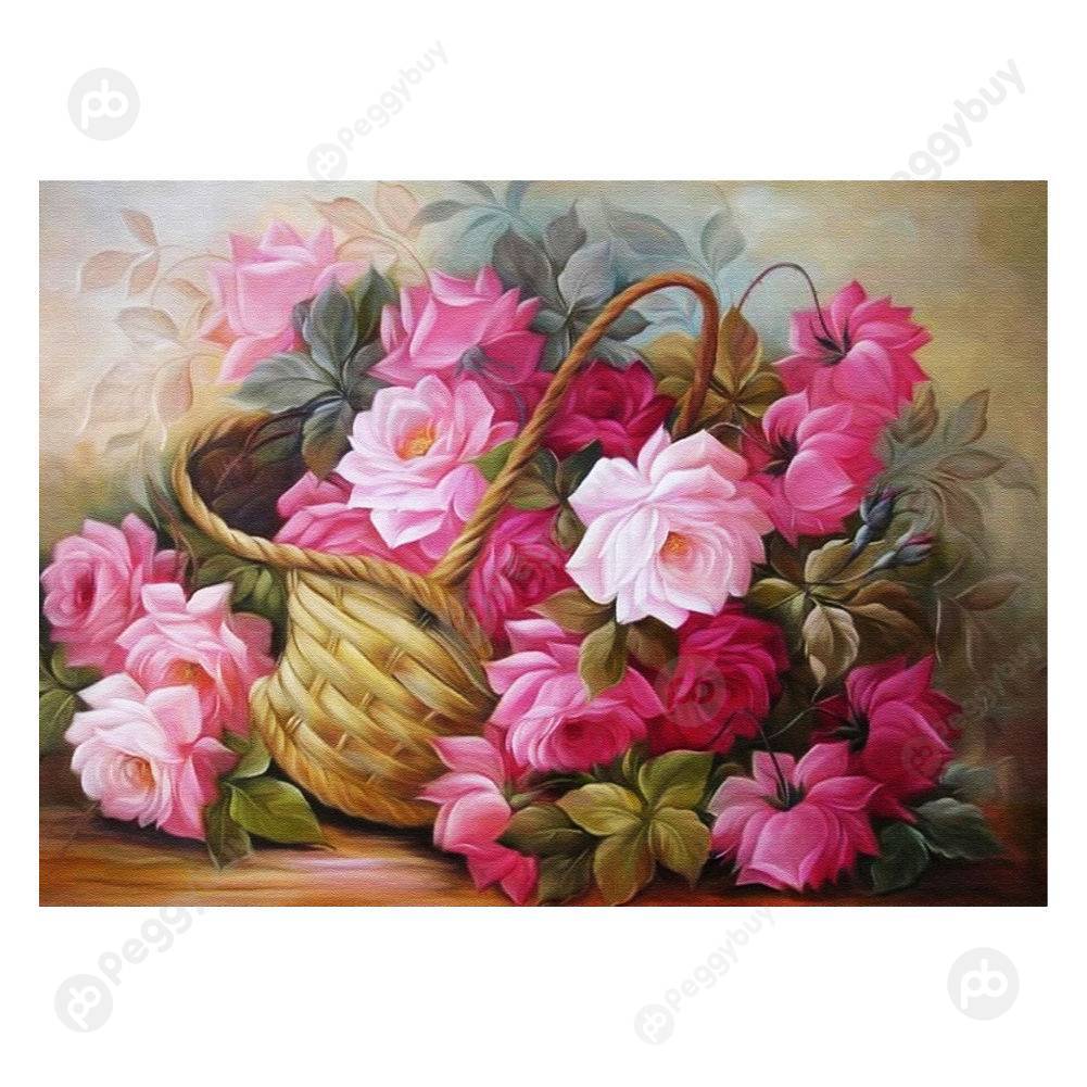 

40*30CM Round Drill Diamond Painting-Flower Baskets, 501 Original