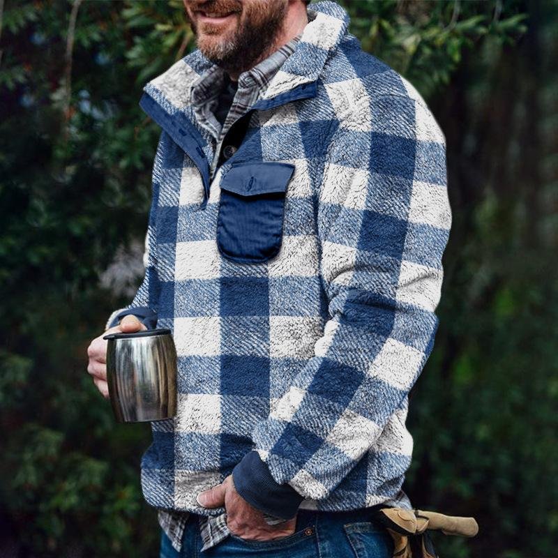 Men's plaid double-sided plush Pullover