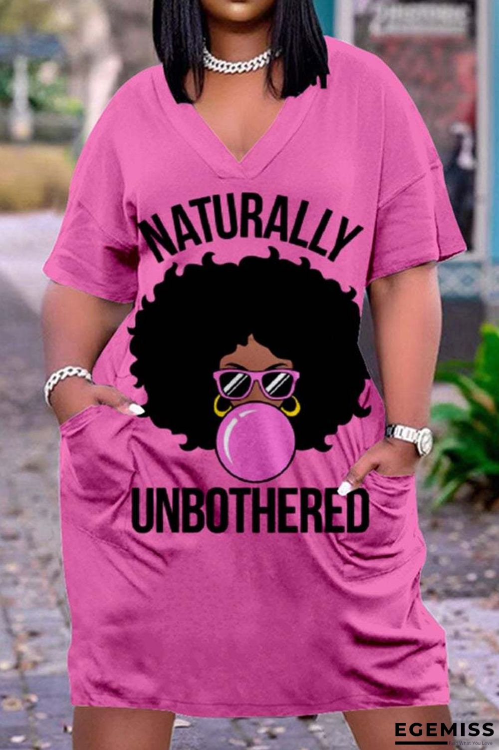 3D Printed Outdoor Fashion Casual Loose Plus Size Women's V-neck Sleeve Dress White Dresses | EGEMISS